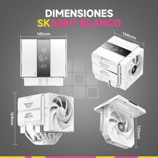 Refrigeración Aire Sudokoo Socket AM5 Torre Doble SK620V Blanco Pantalla Digital