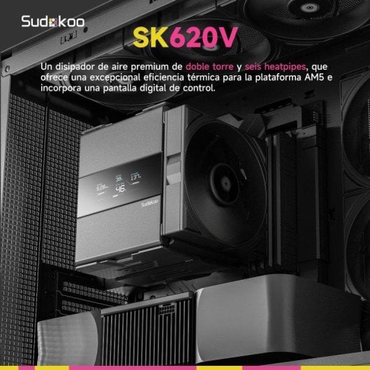 Refrigeración Aire Sudokoo Socket AM5 120mm SK620V Doble Torre Pantalla Digital