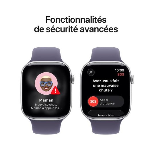 Apple Watch Series 11 GPS NFC 46mm OLED Argent Violet M/L IP6X SpO2 Cardio Sommeil SOS