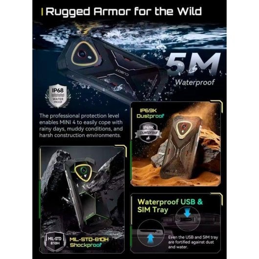 Cubot KingKong Mini 4 6GB 128GB 4.7" 90Hz 4G Dual SIM NFC IP69K Fingerabdruck Android 15 Schwarz