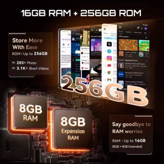 Cubot X100 8 Go 256 Go 6.88" 120Hz 5G Double SIM Batterie 5100mAh NFC Android 15 Noir