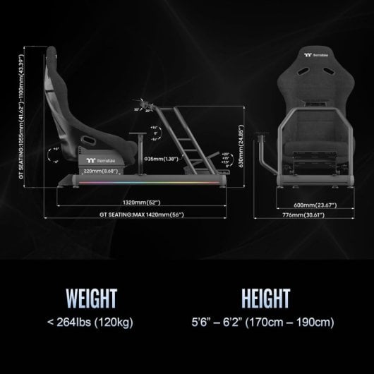 Thermaltake GR500 Cockpit de simulateur de course RGB 120 kg Noir