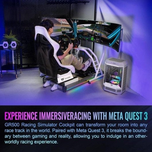 Siège gaming Thermaltake GR500 Snow Racing Simulator Cockpit Blanc RGB