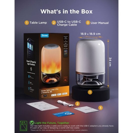 Candeeiro de Mesa Govee H6020 JBL RGBICWW+RGBIC 600 lm WiFi Bluetooth portátil