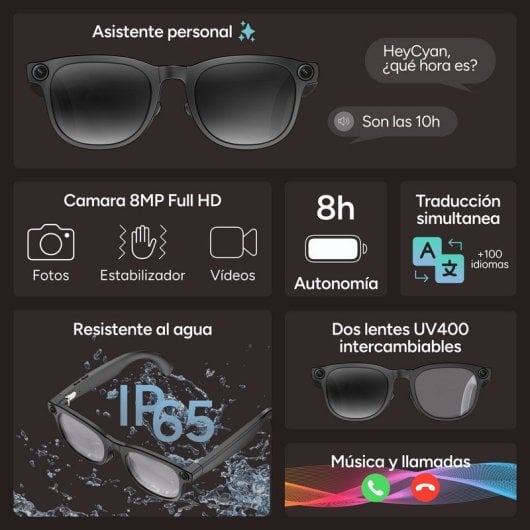 Gafas inteligentes Ksix Spectrum 8MP Full HD IA Almacenamiento 4GB Negro