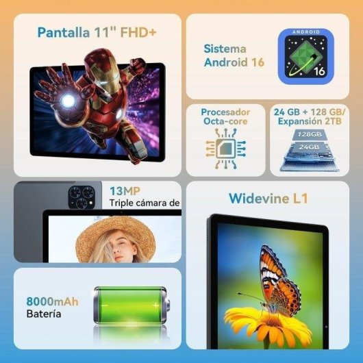 Tablet Zenva T90 WiFi 11" 8GB 128GB Gris