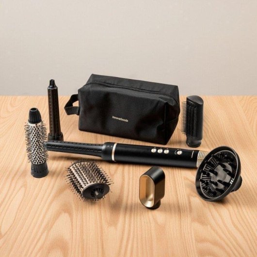 Multi-Haarstyler InnovaGoods Wavify 1500W Ionen Coanda 3 Temperaturen 7 Aufsätze Schwarz-Gold