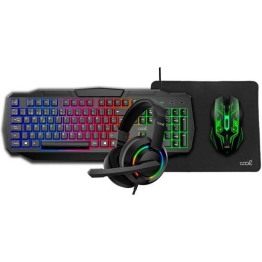 Tastatur Cool Youth Gaming USB Membran Spanisches Layout 4-in-1 Set mit Maus, Headset und Mauspad