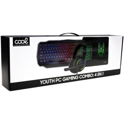Tastatur Cool Youth Gaming USB Membran Spanisches Layout 4-in-1 Set mit Maus, Headset und Mauspad