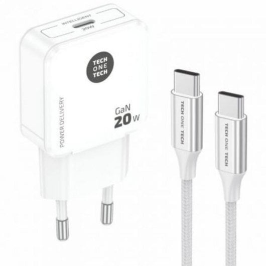 Chargeur mural Tech One Tech TEC2221 USB-C GaN PD 20W câble inclus blanc