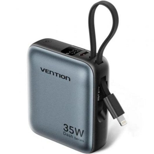 Powerbank Vention FHFN0 10000mAh 35W Gris con cables USB-C y Lightning integrados