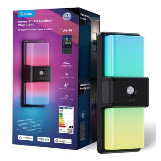 Luz de parede inteligente Govee H7078 Wi-Fi Bluetooth LED IP65 exterior preto