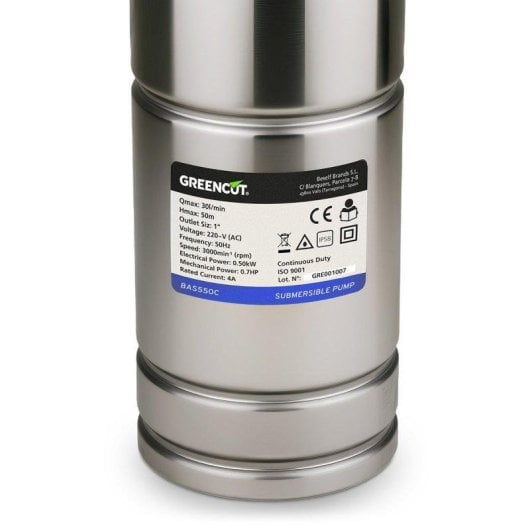 Bomba sumergible Greencut BAS550C 550 W caudal 30 L/min acero inoxidable