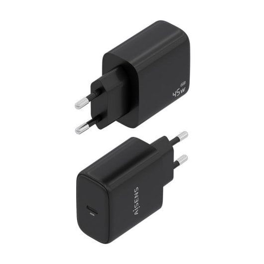 Cargador USB-C Aisens A110-0970 GaN 45W carga rápida inteligente negro
