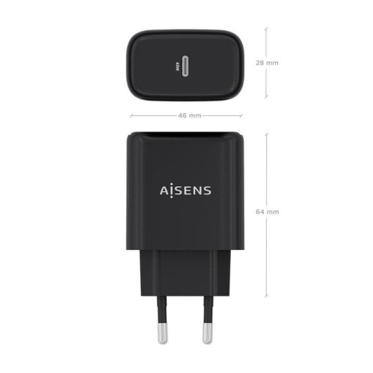 Cargador USB-C Aisens A110-0970 GaN 45W carga rápida inteligente negro