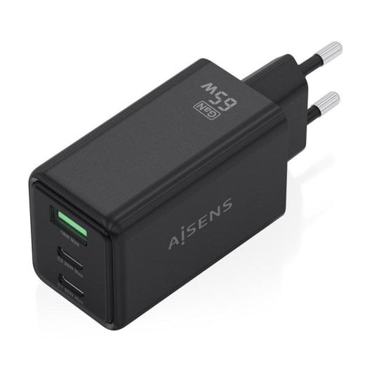 Caricatore GaN Aisens ASCH-65W3P073-BK 65W 2xUSB-C 1xUSB-A Nero Ricarica Rapida