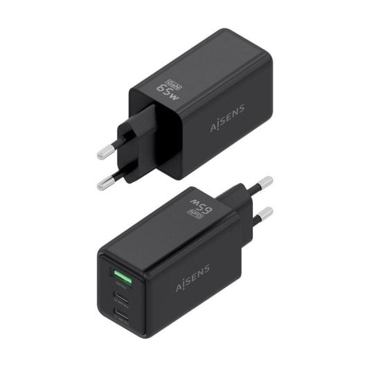 Caricatore GaN Aisens ASCH-65W3P073-BK 65W 2xUSB-C 1xUSB-A Nero Ricarica Rapida