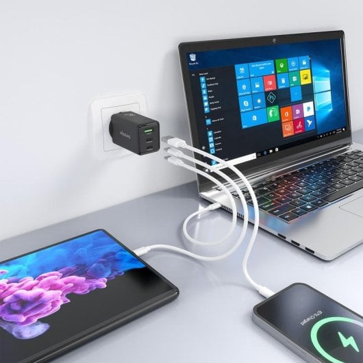 Caricatore GaN Aisens ASCH-65W3P073-BK 65W 2xUSB-C 1xUSB-A Nero Ricarica Rapida