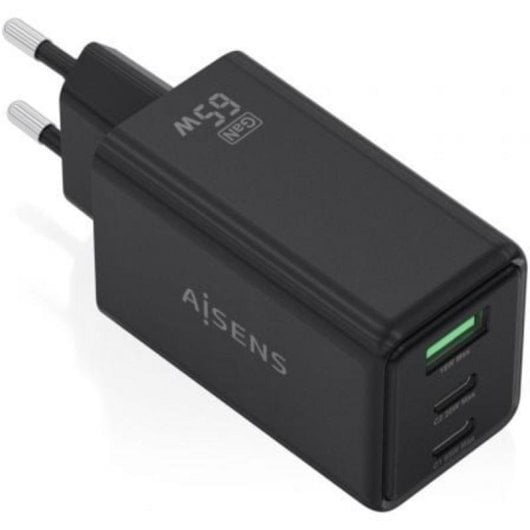 Caricatore GaN Aisens ASCH-65W3P073-BK 65W 2xUSB-C 1xUSB-A Nero Ricarica Rapida