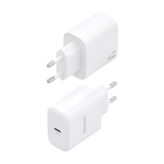 Cargador GaN Aisens A110-0969 USB-C 45W Blanco carga rápida y protección avanzada