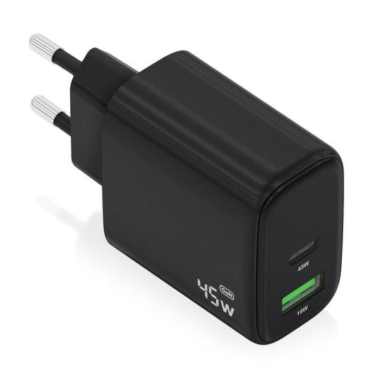 Ladegerät Aisens A110-0972 GaN 45W 1xUSB-C PD3.0 QC4.0 1xUSB-A QC3.0 Schwarz