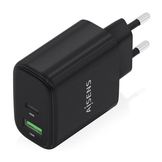 Ladegerät Aisens A110-0972 GaN 45W 1xUSB-C PD3.0 QC4.0 1xUSB-A QC3.0 Schwarz