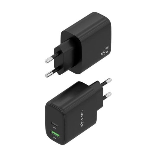 Ladegerät Aisens A110-0972 GaN 45W 1xUSB-C PD3.0 QC4.0 1xUSB-A QC3.0 Schwarz