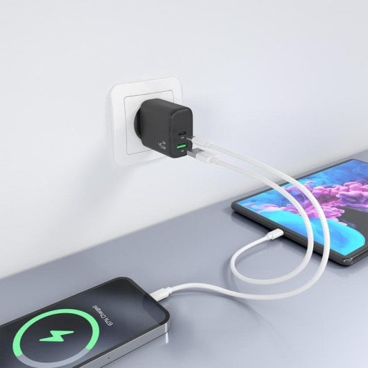 Ladegerät Aisens A110-0972 GaN 45W 1xUSB-C PD3.0 QC4.0 1xUSB-A QC3.0 Schwarz