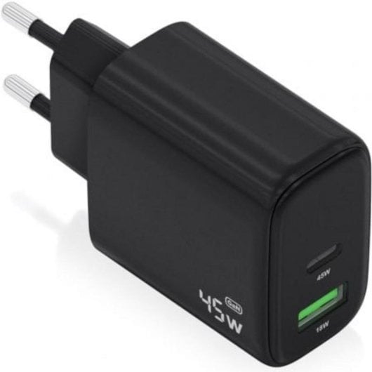 Ladegerät Aisens A110-0972 GaN 45W 1xUSB-C PD3.0 QC4.0 1xUSB-A QC3.0 Schwarz