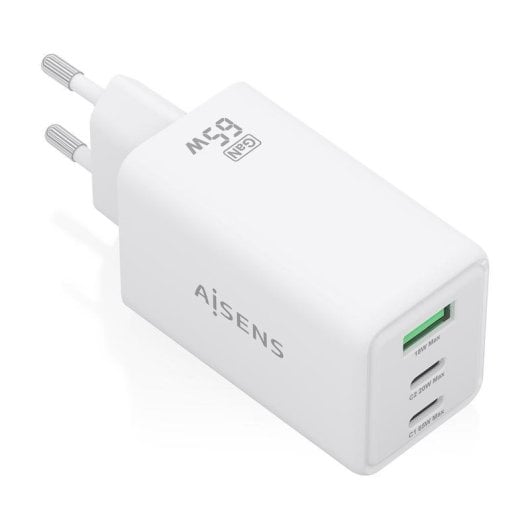 Ladegerät Aisens ASCH-65W3P072-W GaN 65W 2xUSB-C 1xUSB-A Weiß Schnellladung