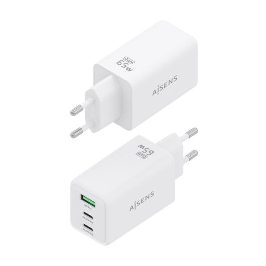 Ladegerät Aisens ASCH-65W3P072-W GaN 65W 2xUSB-C 1xUSB-A Weiß Schnellladung