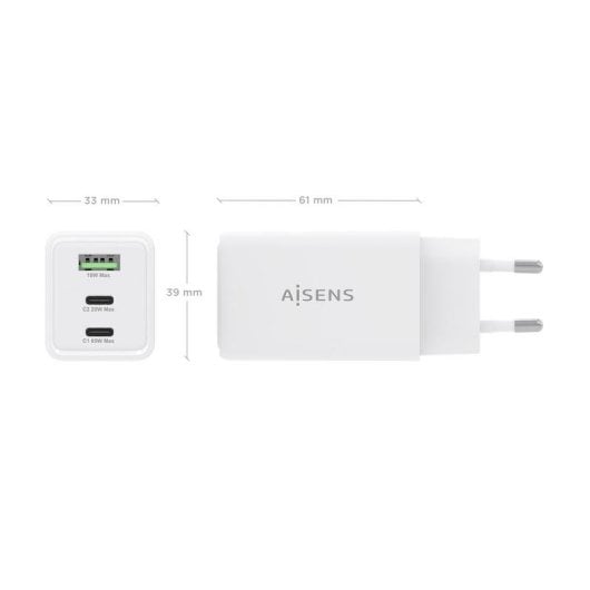 Ladegerät Aisens ASCH-65W3P072-W GaN 65W 2xUSB-C 1xUSB-A Weiß Schnellladung