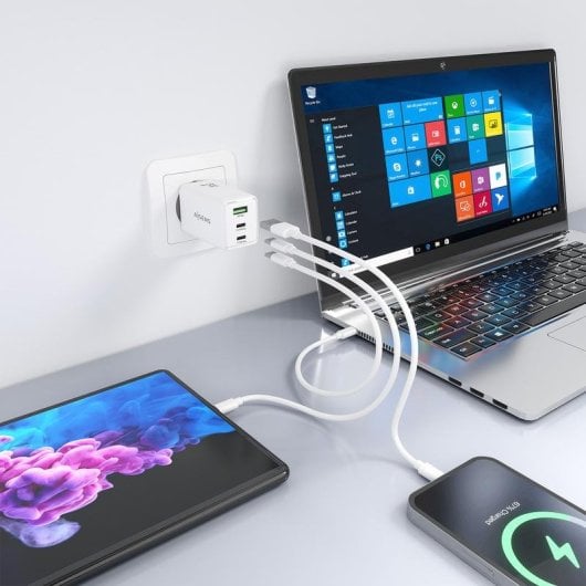 Ladegerät Aisens ASCH-65W3P072-W GaN 65W 2xUSB-C 1xUSB-A Weiß Schnellladung