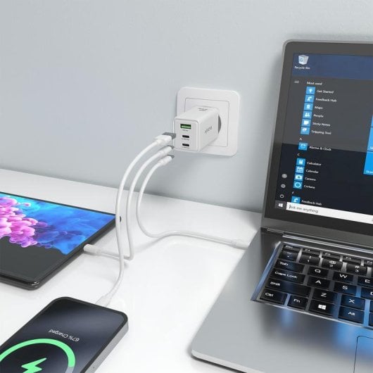 Ladegerät Aisens ASCH-65W3P072-W GaN 65W 2xUSB-C 1xUSB-A Weiß Schnellladung