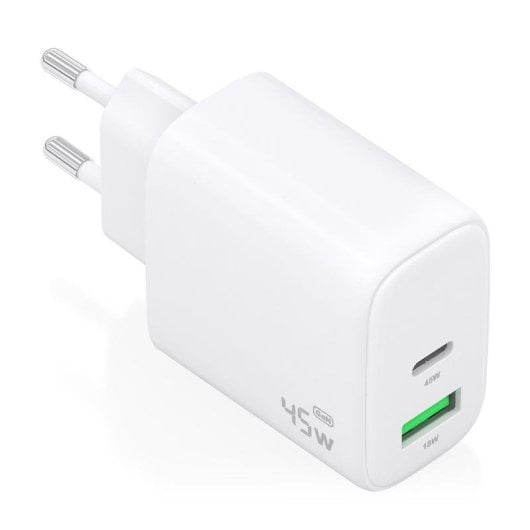 Cargador Aisens A110-0971 GaN 45W USB-C y USB-A QC3.0 Blanco