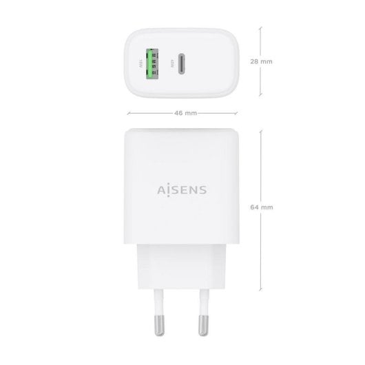 Cargador Aisens A110-0971 GaN 45W USB-C y USB-A QC3.0 Blanco