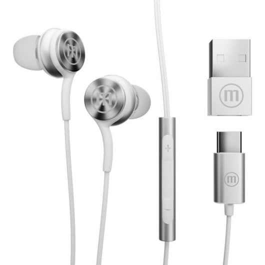 Écouteurs Maxell Xc1 filaires USB-C/USB-A microphones intégrés appels musique blancs