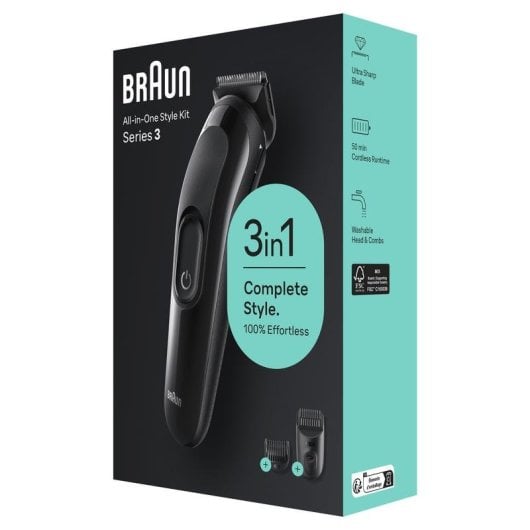 Cortadora de pelo Braun SK2400 Recargable 3 en 1 Negro Cuchillas Ultraafiladas