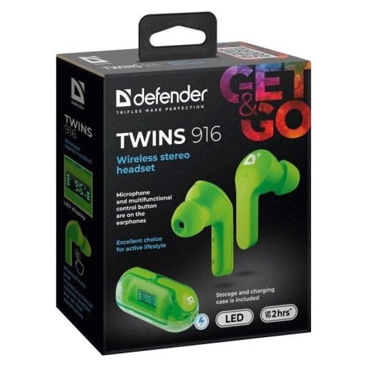 Auriculares Defender Twins 916 sem fios Bluetooth True Wireless uso diário Verde