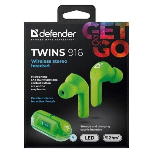 Auriculares Defender Twins 916 sem fios Bluetooth True Wireless uso diário Verde