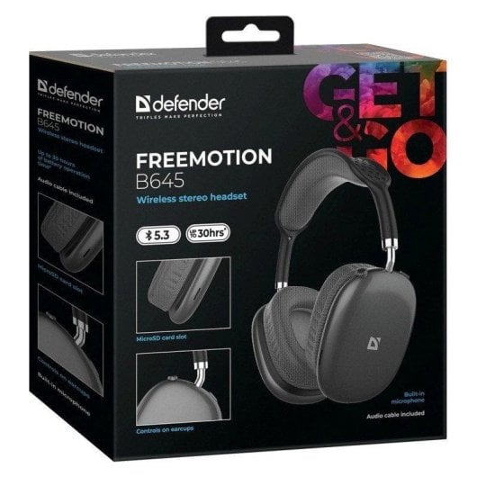 Auriculares Defender Freemotion B645 sem fios Bluetooth uso universal com entrada USB-C Preto