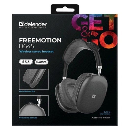 Auriculares Defender Freemotion B645 sem fios Bluetooth uso universal com entrada USB-C Preto