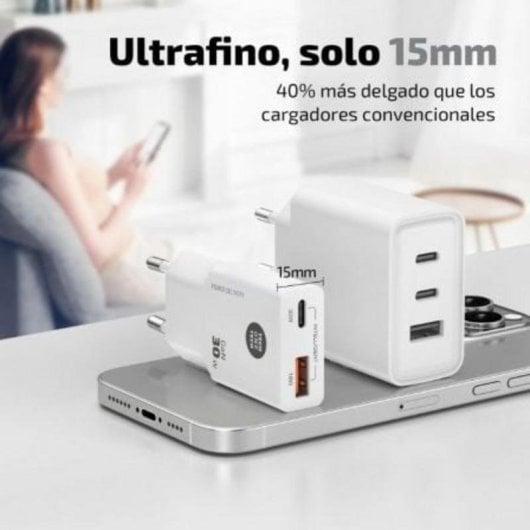 Cargador de Pared Tech One Tech TEC2230 GaN 30W PD USB-C y USB-A Blanco