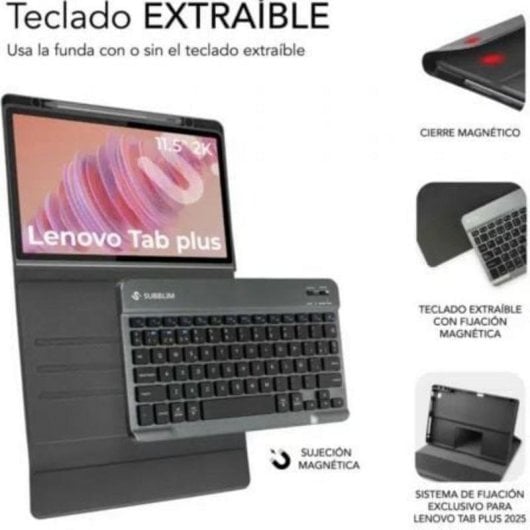 Funda con teclado inalámbrico Subblim Keytab Pro Lenovo Tab Plus 11.5" extraíble negra