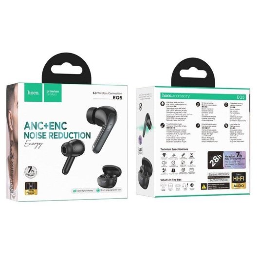 Kopfhörer Hoco EQ5 Wireless Bluetooth mit aktiver Geräuschunterdrückung, für Anrufe und Musik, Schwarz