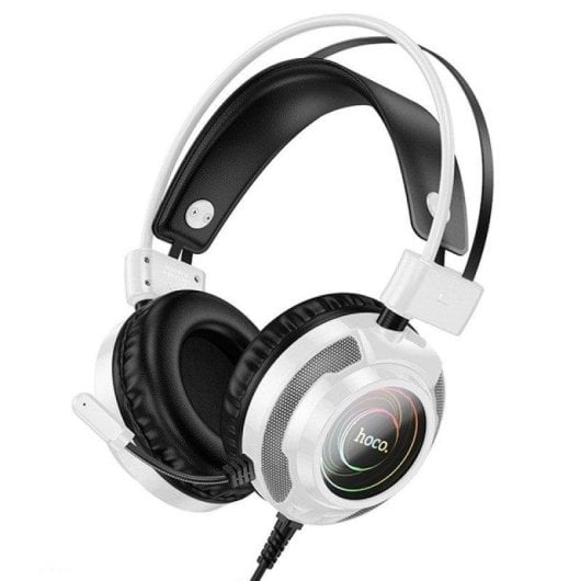 Auriculares Hoco com fio USB/3,5 mm Gaming Iluminação RGB Microfone Integrado Preto/Branco