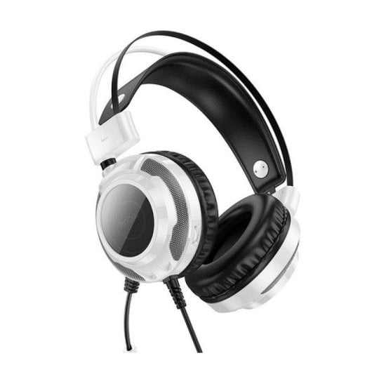 Auriculares Hoco com fio USB/3,5 mm Gaming Iluminação RGB Microfone Integrado Preto/Branco