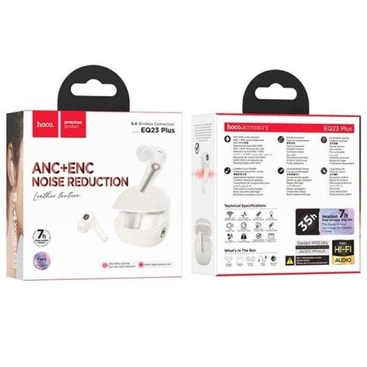 Auriculares Hoco EQ23 Plus II Inalâmbricos Bluetooth com Cancelamento de Ruído para Chamadas e Música Brancos