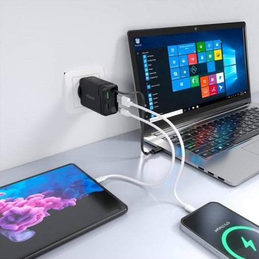 Cargador Aisens ASCH-65W3P071-BK GaN 65W USB-C Retráctil Negro
