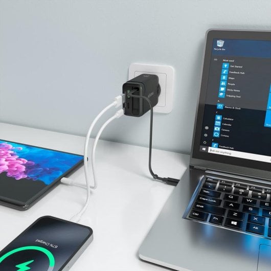 Cargador Aisens ASCH-65W3P071-BK GaN 65W USB-C Retráctil Negro